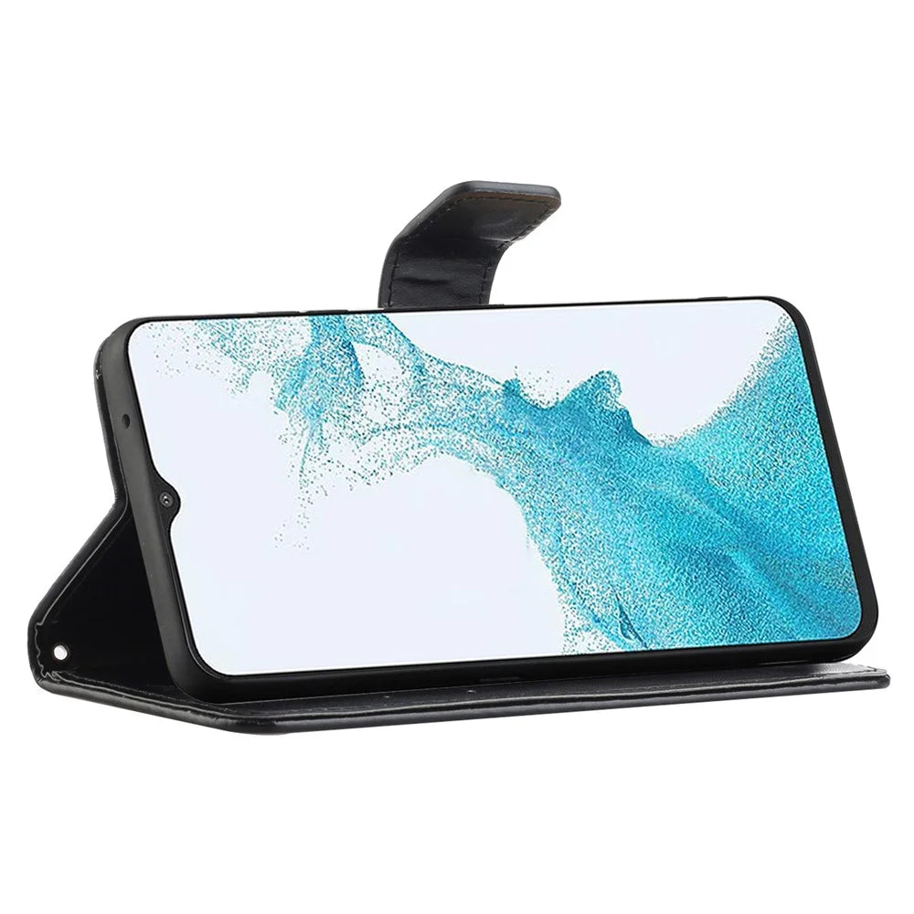 For Samsung Galaxy A23 5G (Global Version) Imprinting Butterfly Flower PU Leather Wallet Phone Case Stand Cover - Black - 4