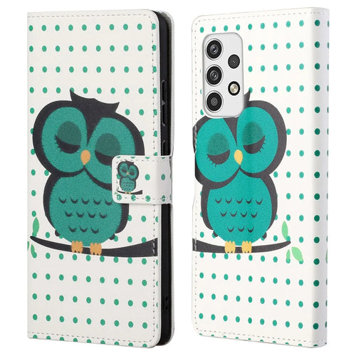 Pattern Printing Leather Case for Samsung Galaxy A23 5G, Wallet Stand Magnetic Clasp Phone Cover - Green Owl - 1