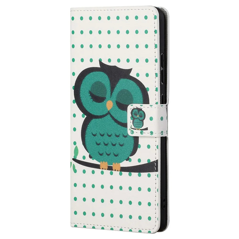 Pattern Printing Leather Case for Samsung Galaxy A23 5G, Wallet Stand Magnetic Clasp Phone Cover - Green Owl - 2