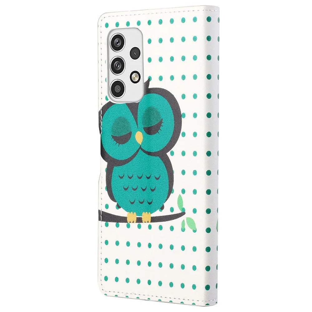 Pattern Printing Leather Case for Samsung Galaxy A23 5G, Wallet Stand Magnetic Clasp Phone Cover - Green Owl - 3