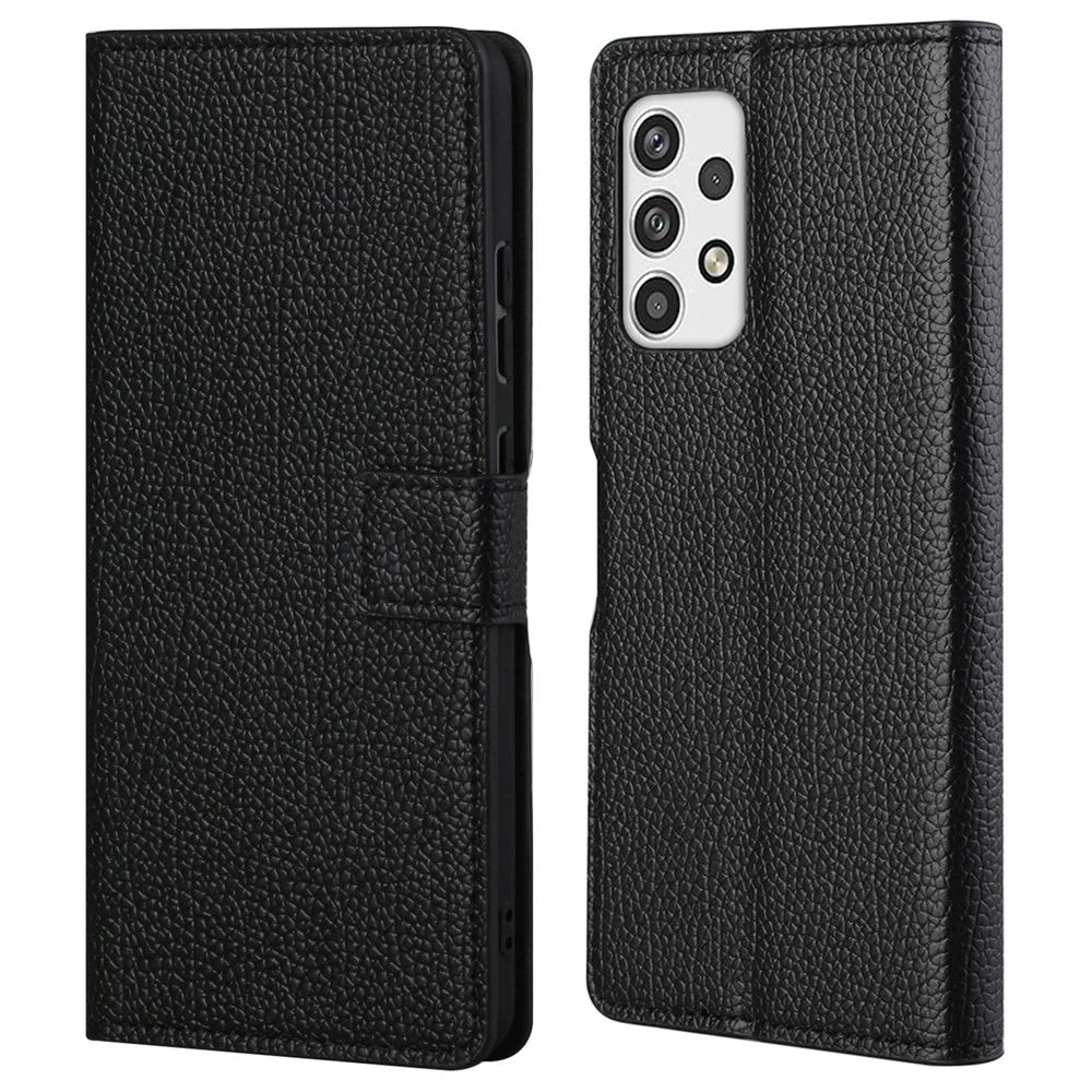 For Samsung Galaxy A23 5G Litchi Texture PU Leather Wallet Case Magnetic Clasp Stand Cover - Black - 1