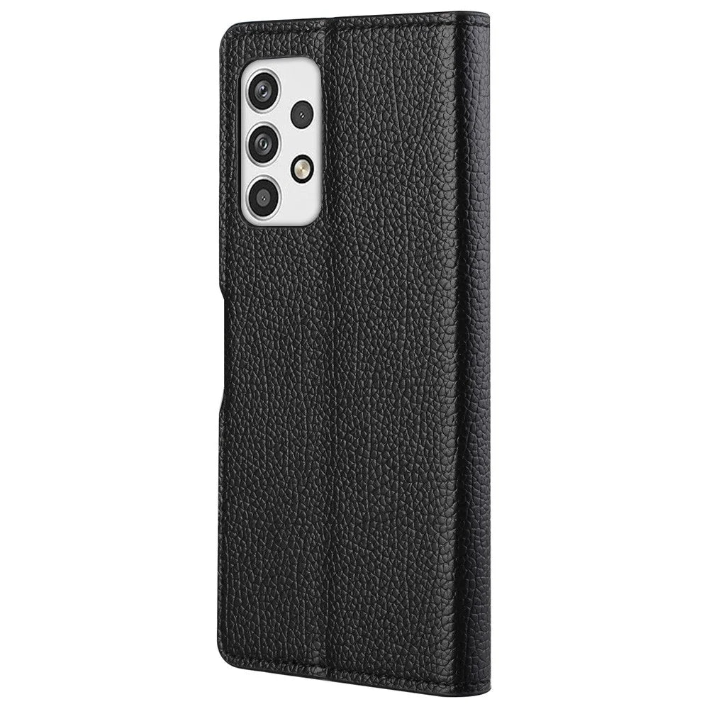 For Samsung Galaxy A23 5G Litchi Texture PU Leather Wallet Case Magnetic Clasp Stand Cover - Black - 3