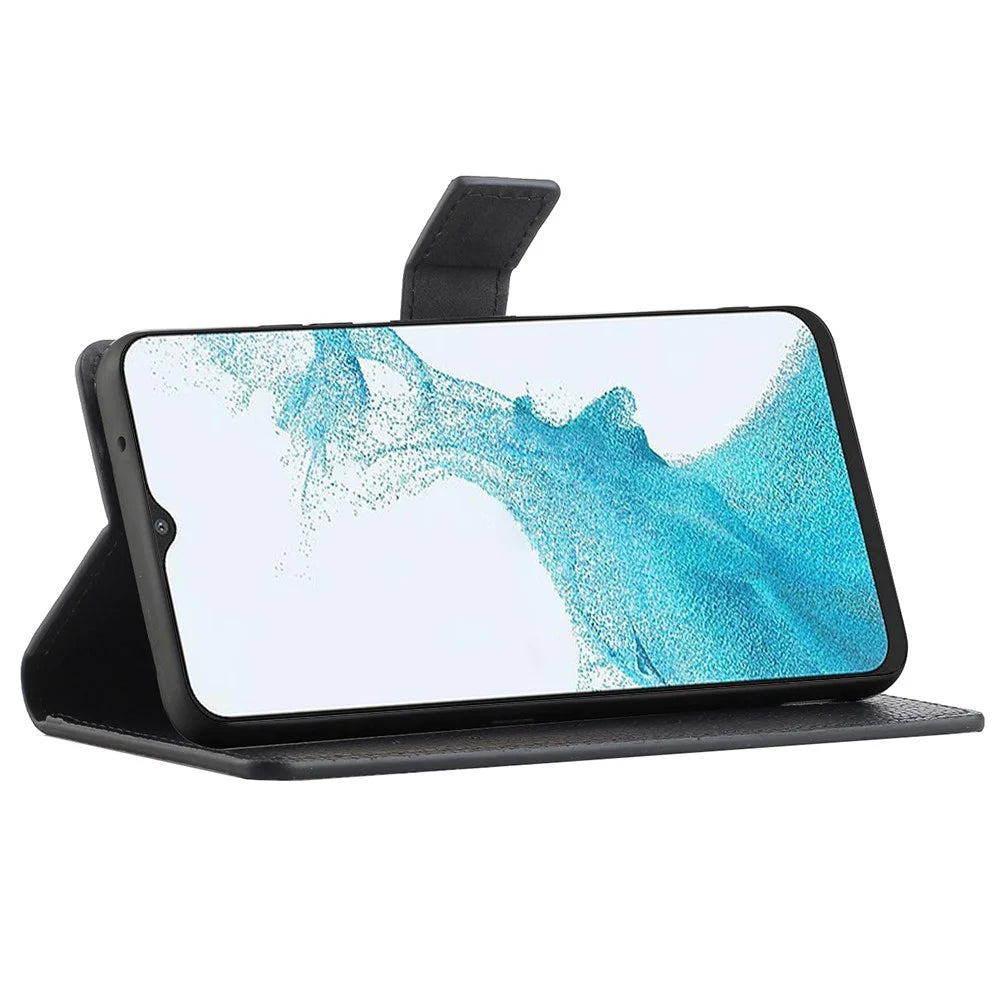 For Samsung Galaxy A23 5G Litchi Texture PU Leather Wallet Case Magnetic Clasp Stand Cover - Black - 4