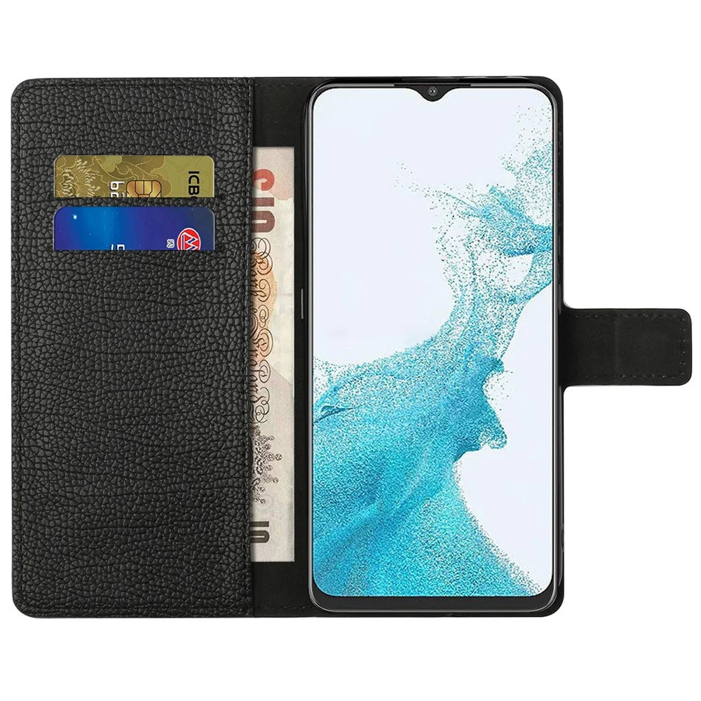 For Samsung Galaxy A23 5G Litchi Texture PU Leather Wallet Case Magnetic Clasp Stand Cover - Black - 5