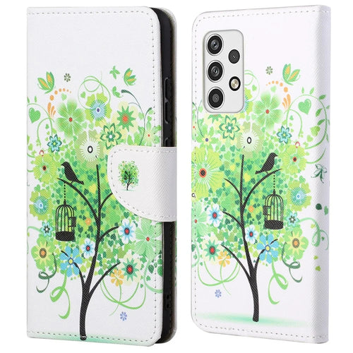 Pattern Printing Leather Phone Cover for Samsung Galaxy A23 5G (Global Version), Stand Wallet Cross Texture Protective Case - Green Tree - 1