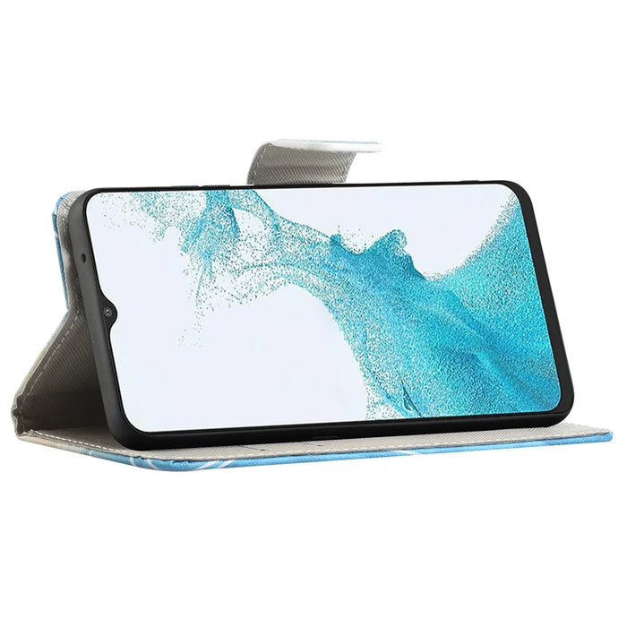 Pattern Printing Leather Phone Cover for Samsung Galaxy A23 5G (Global Version), Stand Wallet Cross Texture Protective Case - Green Tree - 4