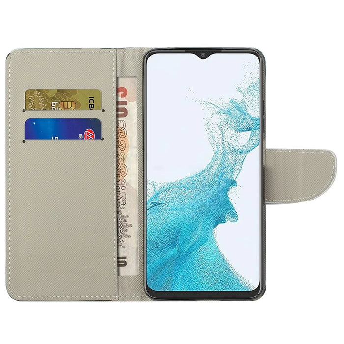 Pattern Printing Leather Phone Cover for Samsung Galaxy A23 5G (Global Version), Stand Wallet Cross Texture Protective Case - Green Tree - 5