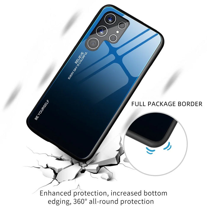 For Samsung Galaxy S22 Ultra 5G Gradient Color Tempered Glass Back + TPU Frame Mobile Phone Case - Blue/Black - 4