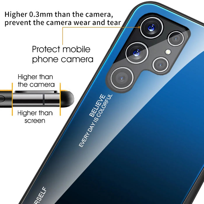 For Samsung Galaxy S22 Ultra 5G Gradient Color Tempered Glass Back + TPU Frame Mobile Phone Case - Blue/Black - 6
