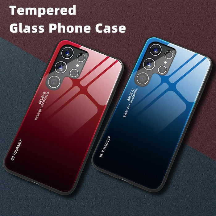 For Samsung Galaxy S22 Ultra 5G Gradient Color Tempered Glass Back + TPU Frame Mobile Phone Case - Blue/Black - 7
