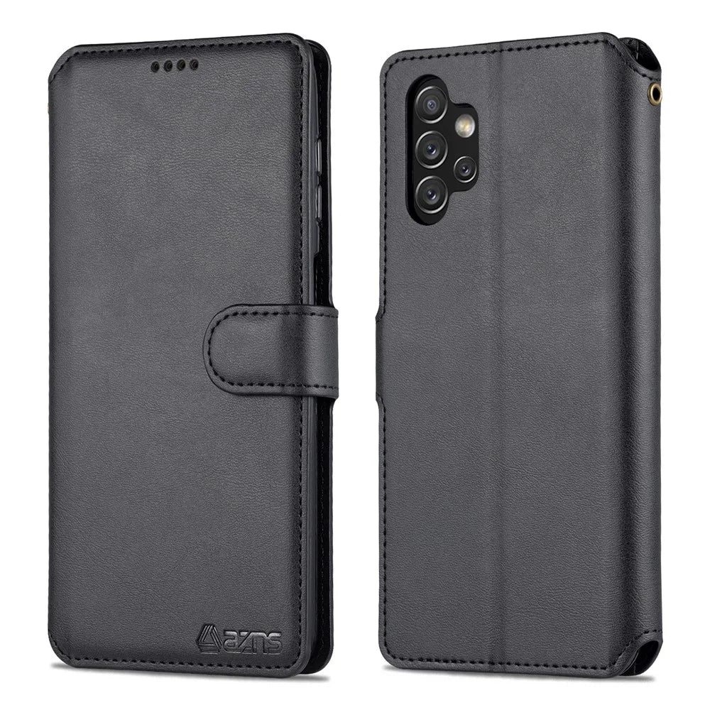 AZNS PU Leather Case for Samsung Galaxy A13 4G, Stand Feature Wallet Magnetic Flip Folio Book Phone Cover - Black - 1