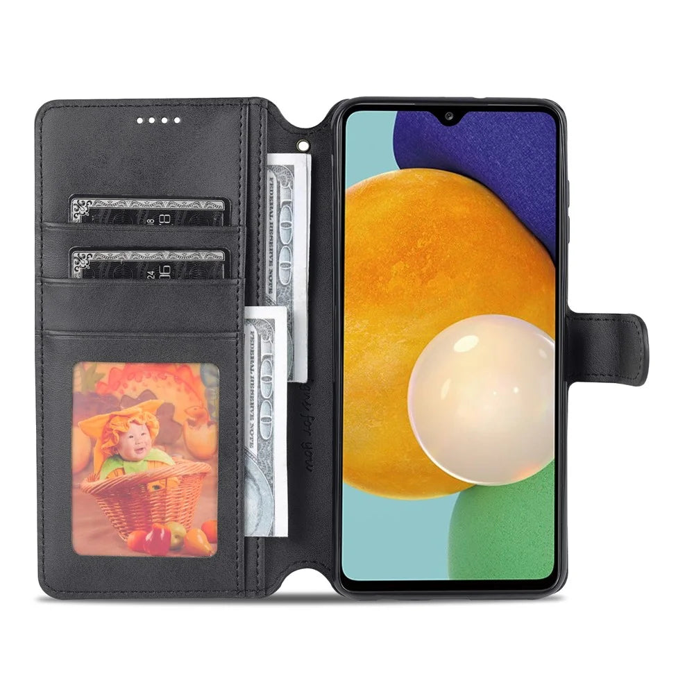 AZNS PU Leather Case for Samsung Galaxy A13 4G, Stand Feature Wallet Magnetic Flip Folio Book Phone Cover - Black - 4