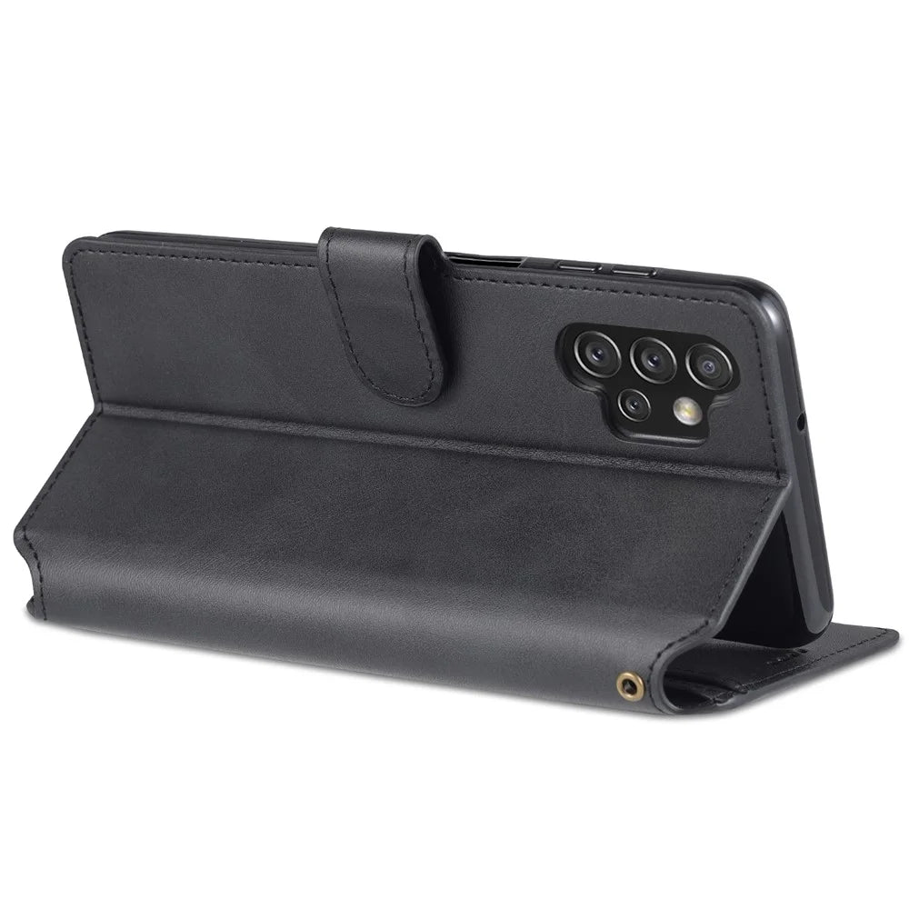 AZNS PU Leather Case for Samsung Galaxy A13 4G, Stand Feature Wallet Magnetic Flip Folio Book Phone Cover - Black - 6