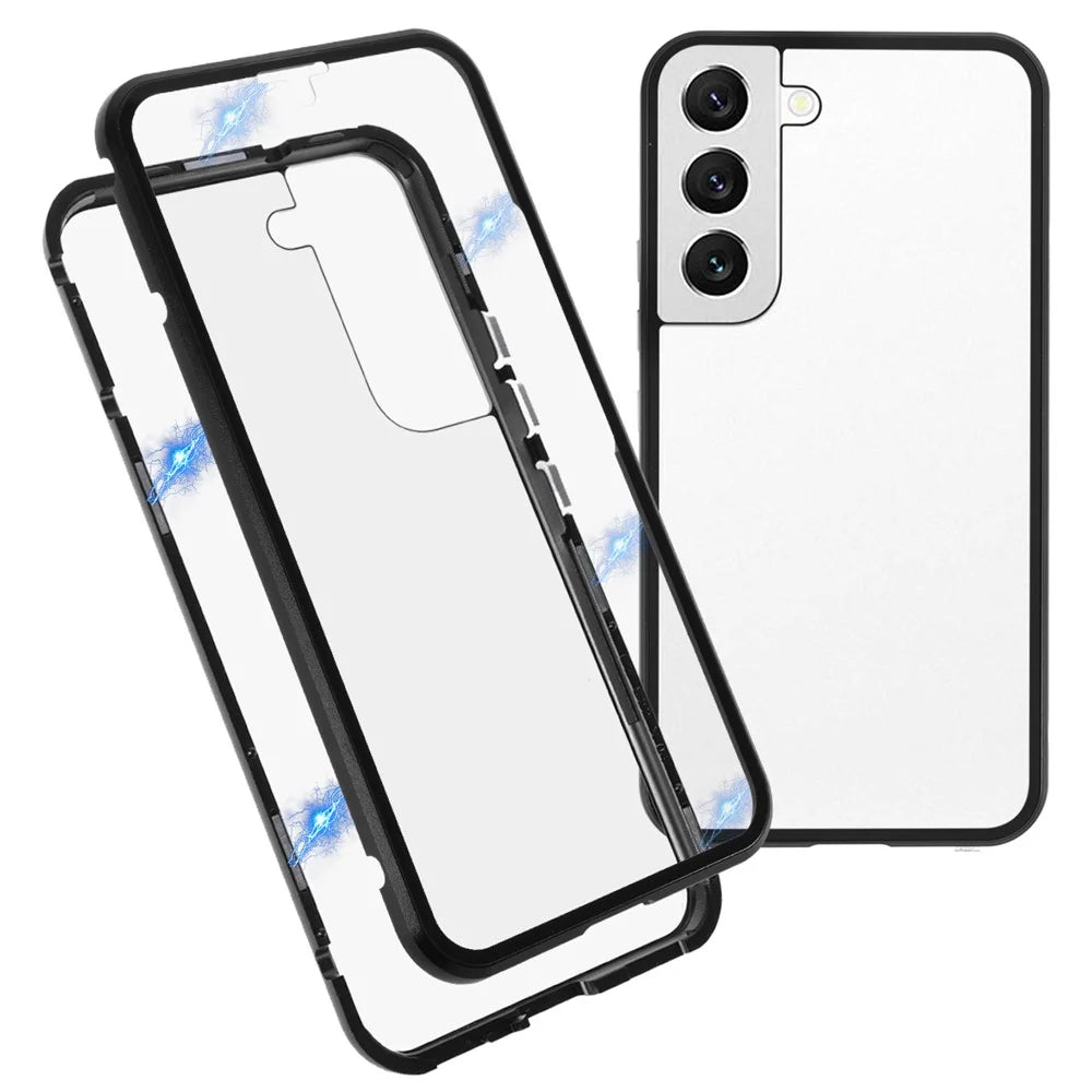 For Samsung Galaxy S22 5G Aluminium Alloy Frame + Double-sided Tempered Glass Phone Case Full Coverage Mobile Phone Cover - Black - 1