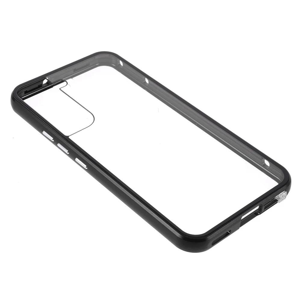 For Samsung Galaxy S22 5G Aluminium Alloy Frame + Double-sided Tempered Glass Phone Case Full Coverage Mobile Phone Cover - Black - 5