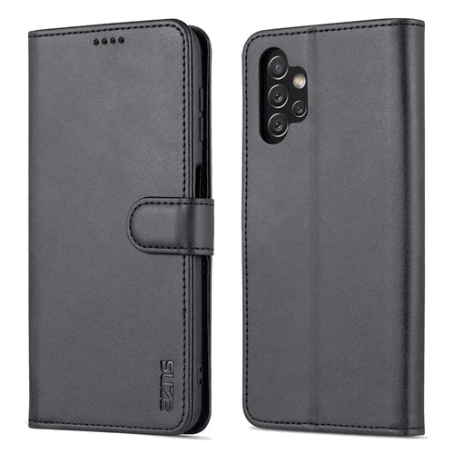AZNS Magnetic Clasp PU Leather Case for Samsung Galaxy A13 4G, Wallet Stand Phone Cover - Black - 1