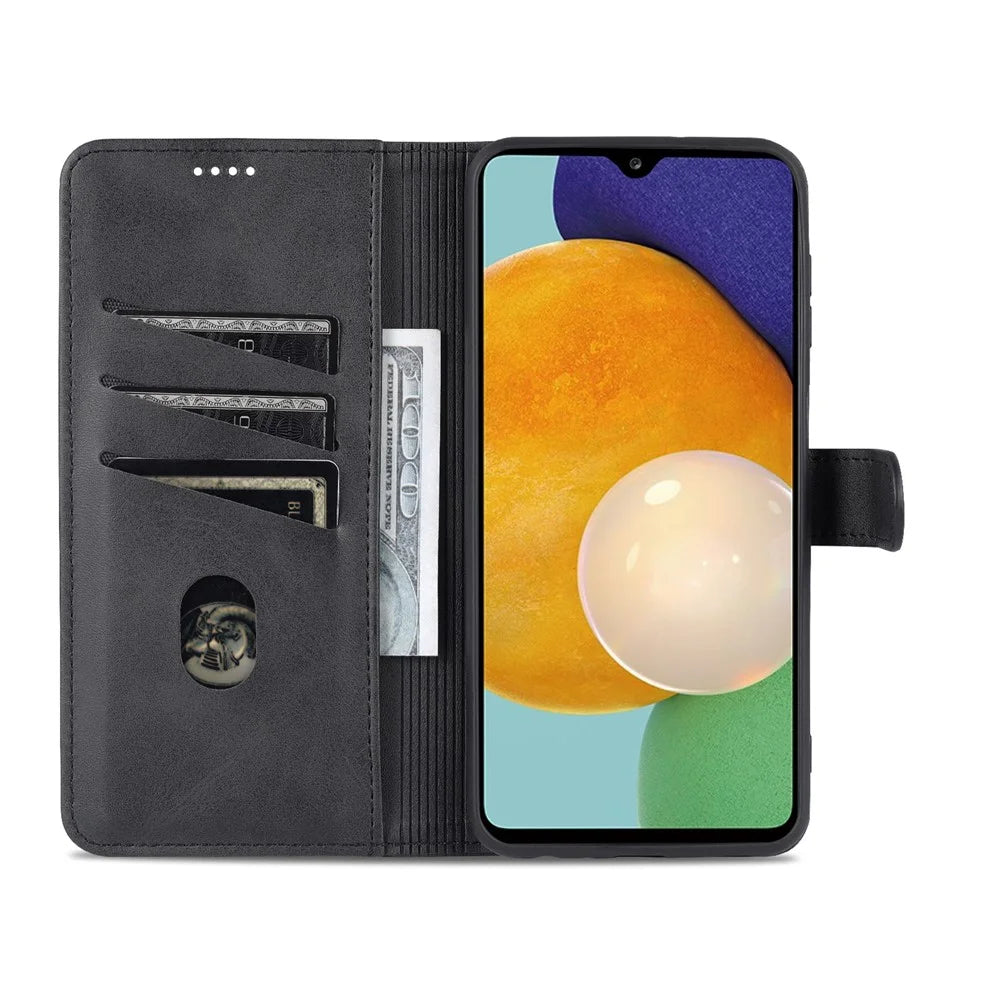 AZNS Magnetic Clasp PU Leather Case for Samsung Galaxy A13 4G, Wallet Stand Phone Cover - Black - 4