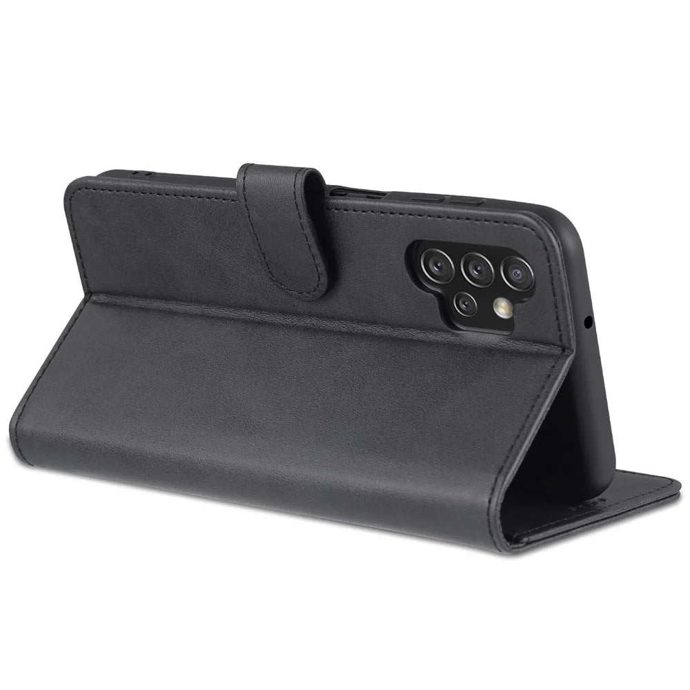 AZNS Magnetic Clasp PU Leather Case for Samsung Galaxy A13 4G, Wallet Stand Phone Cover - Black - 6
