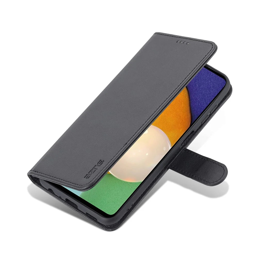 AZNS Magnetic Clasp PU Leather Case for Samsung Galaxy A13 4G, Wallet Stand Phone Cover - Black - 7