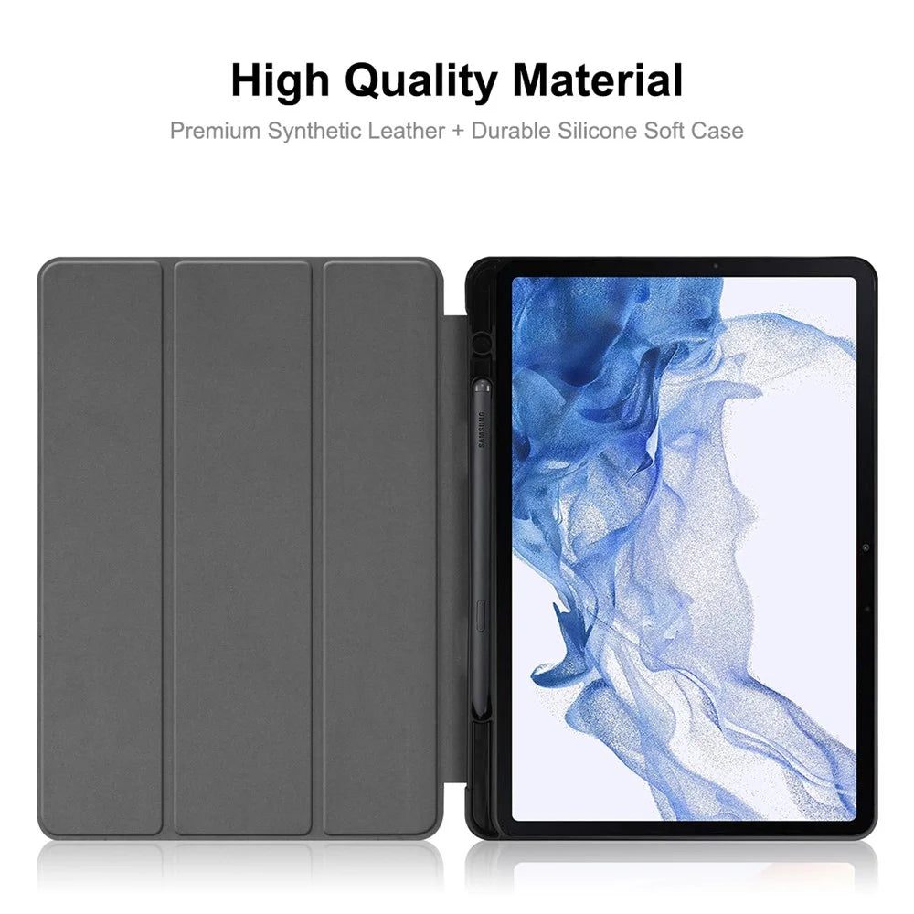 ENKAY HAT PRINCE for Samsung Galaxy Tab S8 11-inch Wi-Fi SM-X700/5G SM-X706 Pen Slot Design Auto Wake/Sleep Tri-fold Stand PU Leather + TPU Tablet Case Shell - Blackish Green - 2