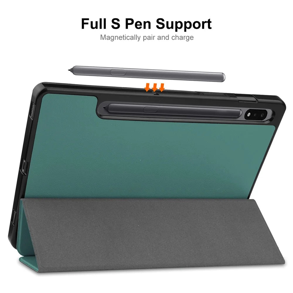 ENKAY HAT PRINCE for Samsung Galaxy Tab S8 11-inch Wi-Fi SM-X700/5G SM-X706 Pen Slot Design Auto Wake/Sleep Tri-fold Stand PU Leather + TPU Tablet Case Shell - Blackish Green - 3
