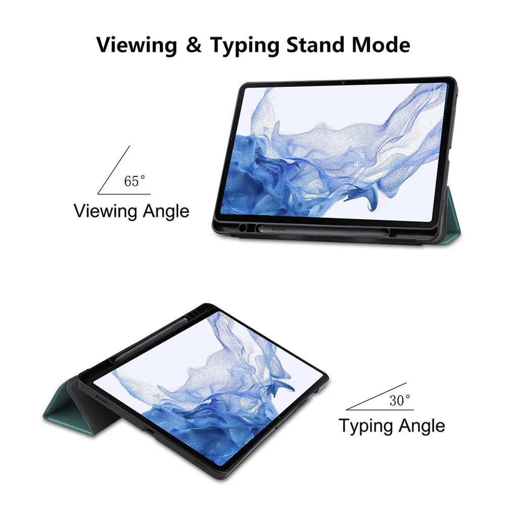 ENKAY HAT PRINCE for Samsung Galaxy Tab S8 11-inch Wi-Fi SM-X700/5G SM-X706 Pen Slot Design Auto Wake/Sleep Tri-fold Stand PU Leather + TPU Tablet Case Shell - Blackish Green - 4