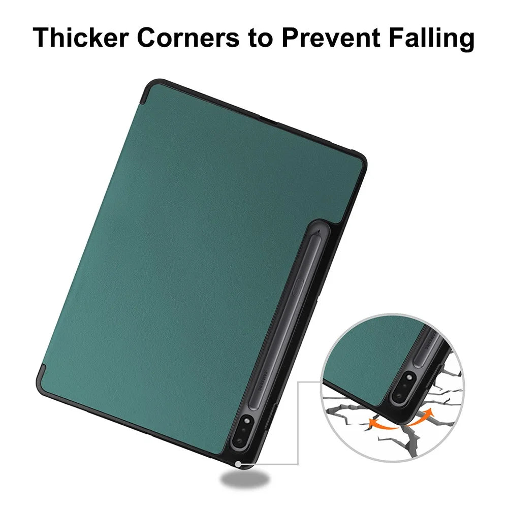 ENKAY HAT PRINCE for Samsung Galaxy Tab S8 11-inch Wi-Fi SM-X700/5G SM-X706 Pen Slot Design Auto Wake/Sleep Tri-fold Stand PU Leather + TPU Tablet Case Shell - Blackish Green - 5
