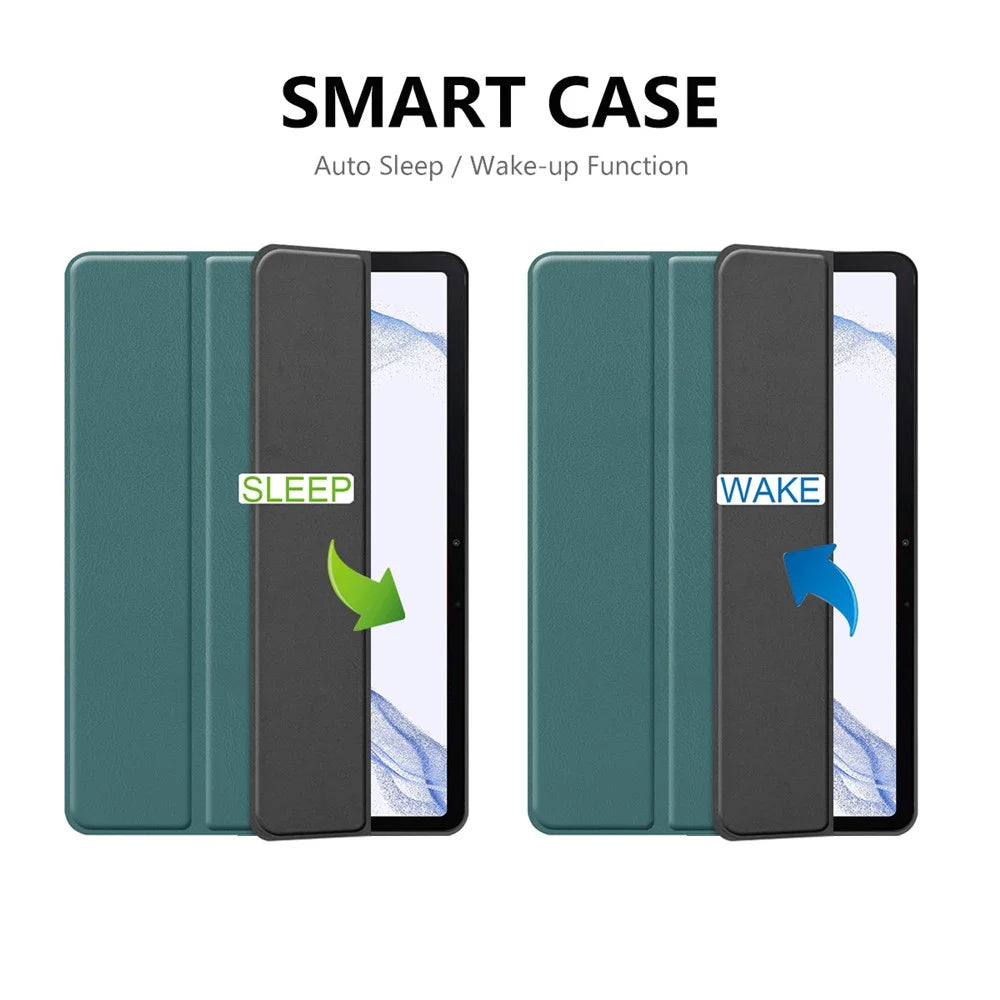 ENKAY HAT PRINCE for Samsung Galaxy Tab S8 11-inch Wi-Fi SM-X700/5G SM-X706 Pen Slot Design Auto Wake/Sleep Tri-fold Stand PU Leather + TPU Tablet Case Shell - Blackish Green - 6