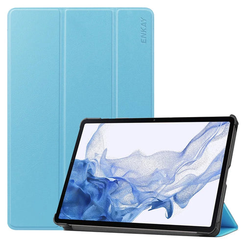 ENKAY HAT PRINCE for Samsung Galaxy Tab S8 11-inch Wi-Fi SM-X700/SM-X706 Scratch-resistant Auto Wake/Sleep Function Tri-fold Stand PU Leather + PC Tablet Case Cover - Baby Blue - 1
