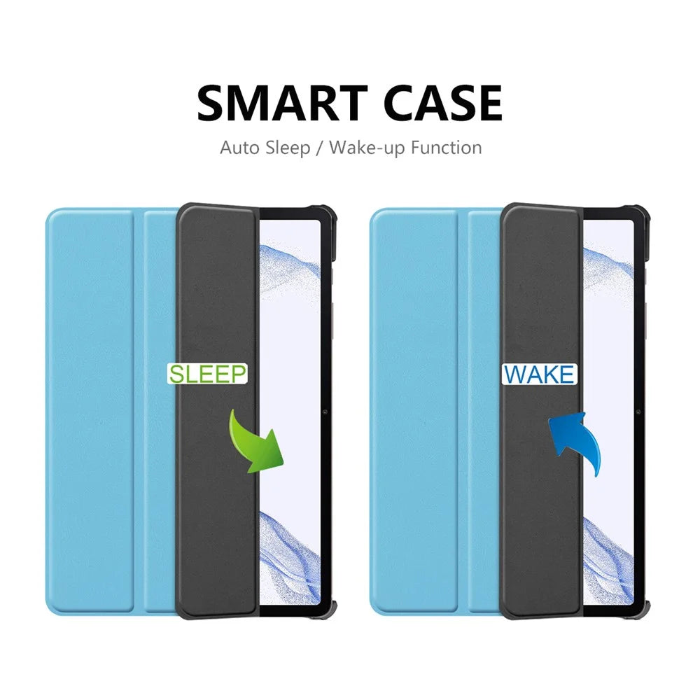 ENKAY HAT PRINCE for Samsung Galaxy Tab S8 11-inch Wi-Fi SM-X700/SM-X706 Scratch-resistant Auto Wake/Sleep Function Tri-fold Stand PU Leather + PC Tablet Case Cover - Baby Blue - 2