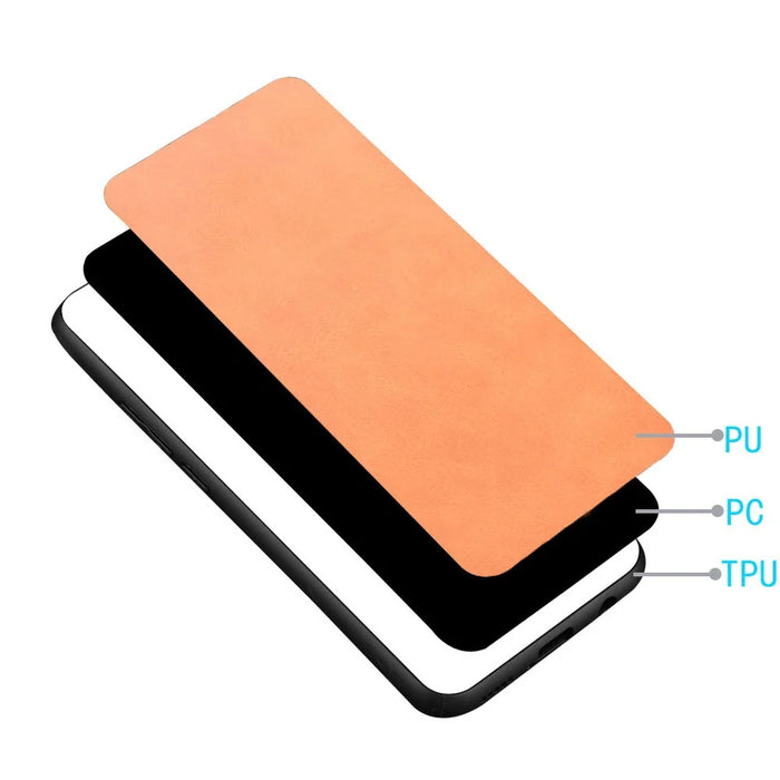 For Samsung Galaxy S22 5G Back Cover PU Leather Coated Hard PC + Soft TPU Business Stitching Case - Yellow - 5