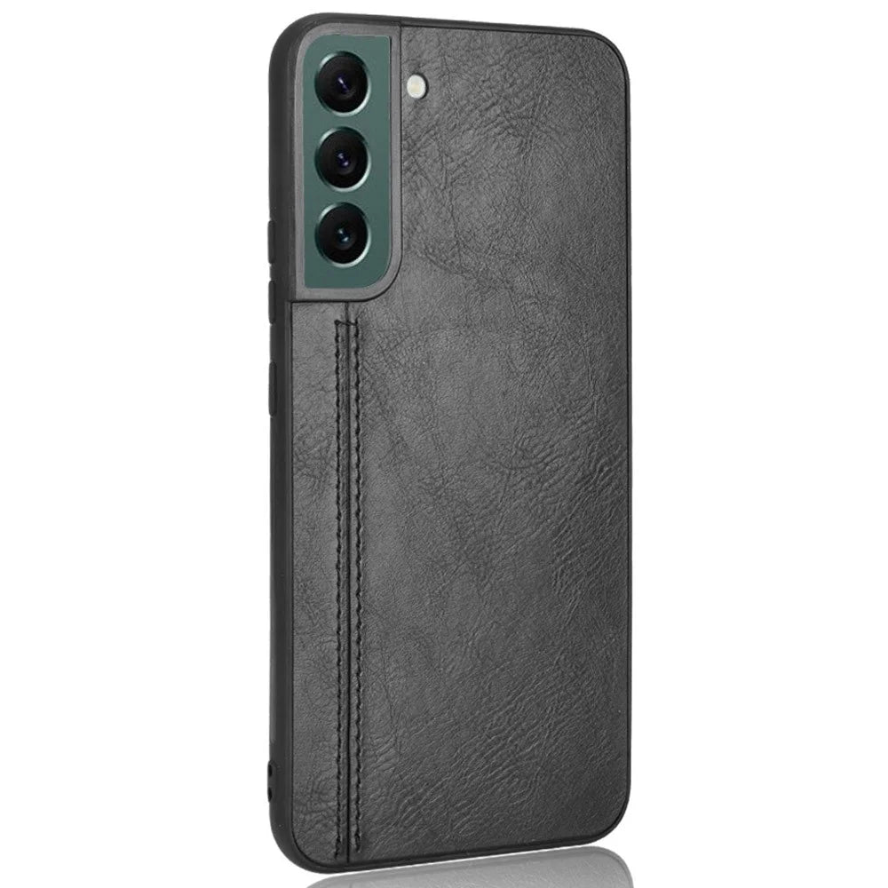 For Samsung Galaxy S22+ 5G Stitching Phone Case PU Leather Coated Hard PC + Soft TPU Non-Slip Grip Protective Cover - Black - 2