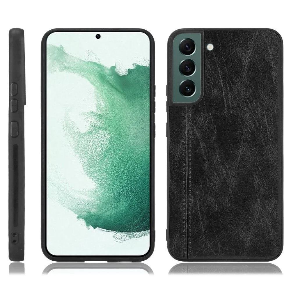 For Samsung Galaxy S22+ 5G Stitching Phone Case PU Leather Coated Hard PC + Soft TPU Non-Slip Grip Protective Cover - Black - 3