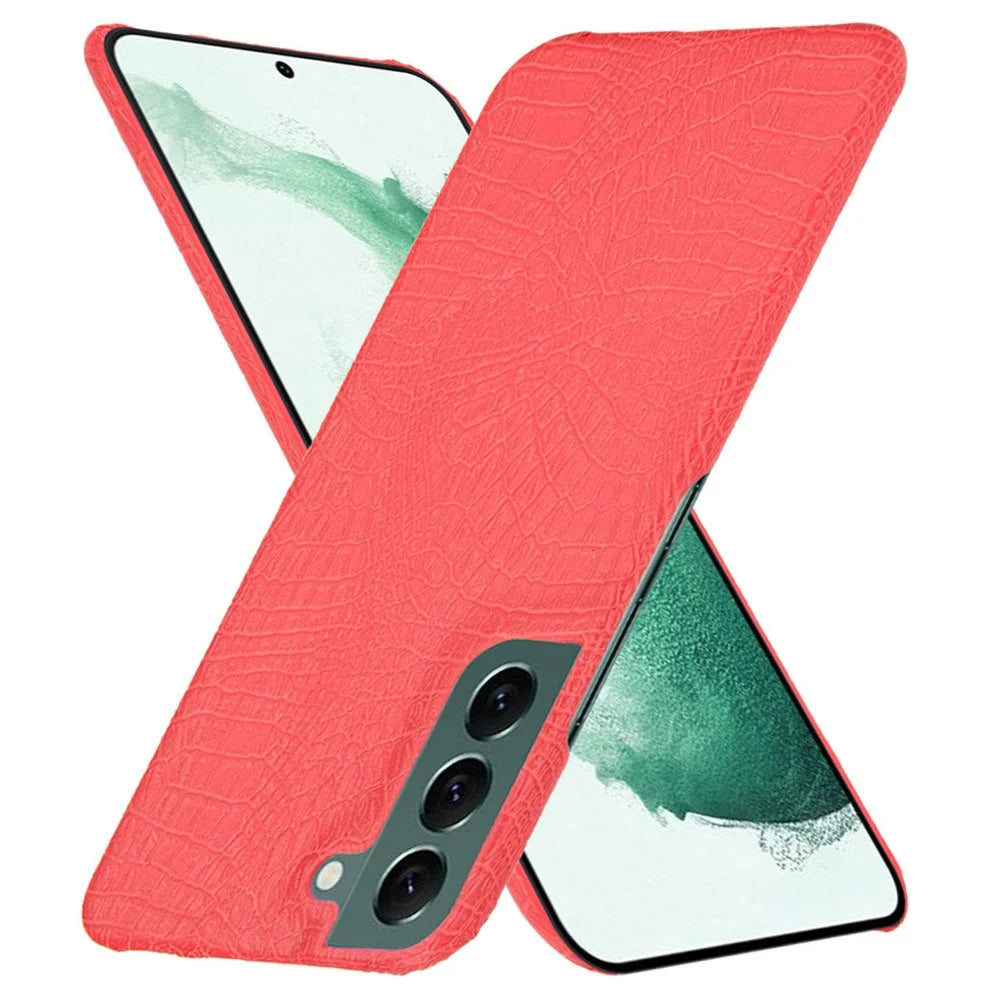 For Samsung Galaxy S22 5G Crocodile Texture PU Leather Coated PC Case Anti-scratch Protective Cover - Red - 1