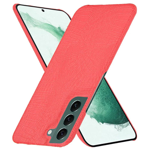 For Samsung Galaxy S22 5G Crocodile Texture PU Leather Coated PC Case Anti-scratch Protective Cover - Red - 1