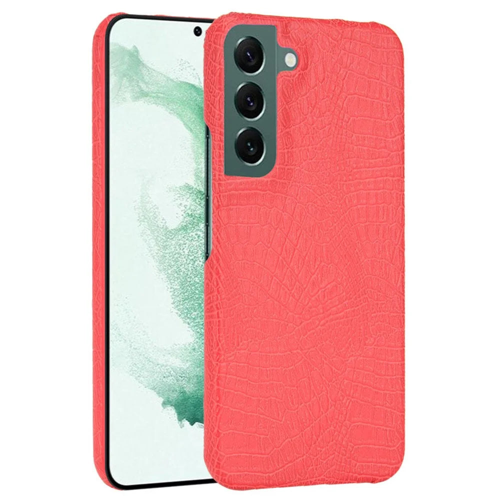 For Samsung Galaxy S22 5G Crocodile Texture PU Leather Coated PC Case Anti-scratch Protective Cover - Red - 2