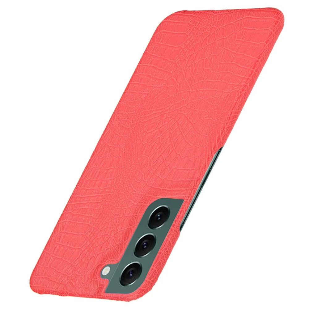 For Samsung Galaxy S22 5G Crocodile Texture PU Leather Coated PC Case Anti-scratch Protective Cover - Red - 3