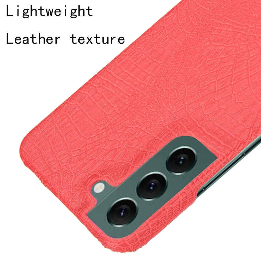 For Samsung Galaxy S22 5G Crocodile Texture PU Leather Coated PC Case Anti-scratch Protective Cover - Red - 4