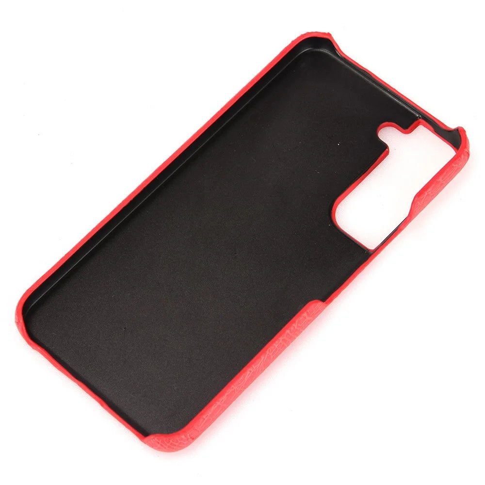 For Samsung Galaxy S22 5G Crocodile Texture PU Leather Coated PC Case Anti-scratch Protective Cover - Red - 6