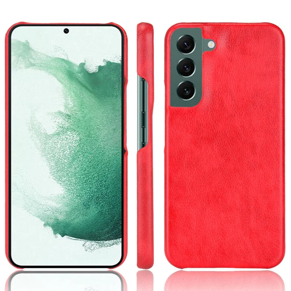 For Samsung Galaxy S22 5G PU Leather Coating Litchi Texture Anti-fall Hard PC Phone Case - Red - 1