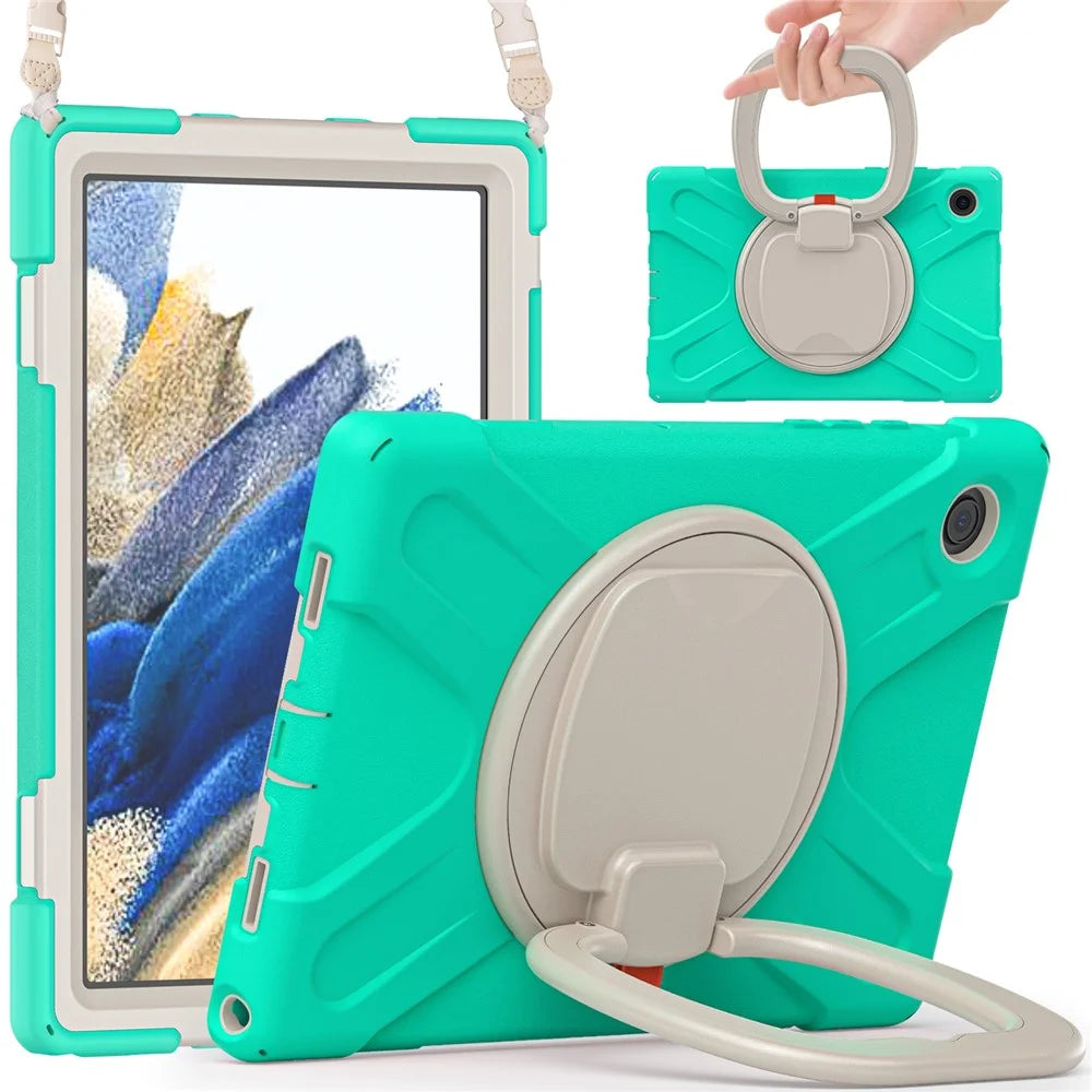 For Samsung Galaxy Tab A8 10.5 (2021) / A8 10.5 (2022) Tablet Case 360 Degree Rotary Kickstand Anti-fall Protection PC + Silicone Hybrid Cover - Mint Green - 1