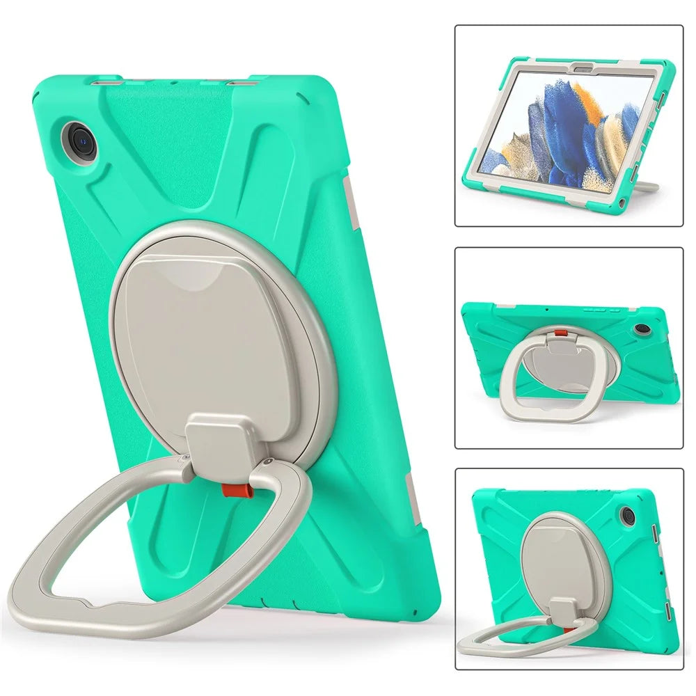 For Samsung Galaxy Tab A8 10.5 (2021) / A8 10.5 (2022) Tablet Case 360 Degree Rotary Kickstand Anti-fall Protection PC + Silicone Hybrid Cover - Mint Green - 2