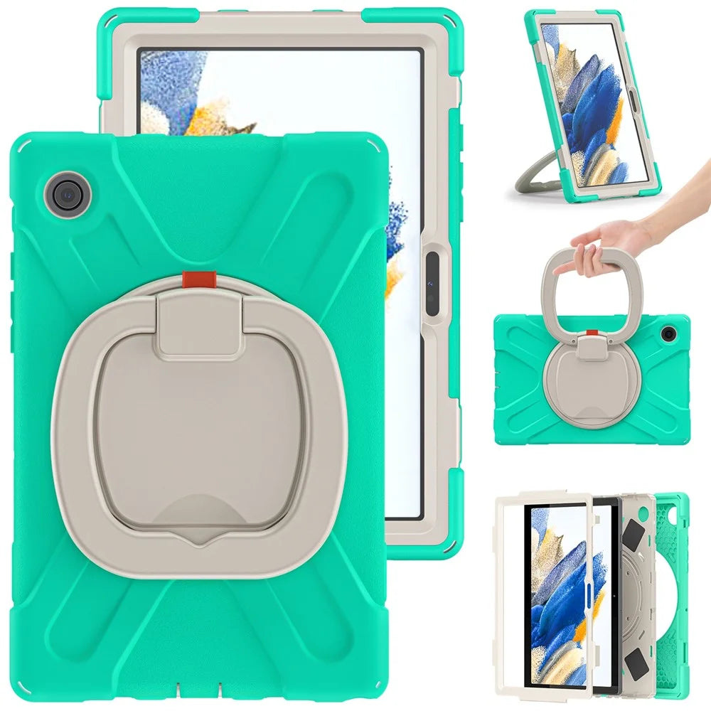For Samsung Galaxy Tab A8 10.5 (2021) / A8 10.5 (2022) Tablet Case 360 Degree Rotary Kickstand Anti-fall Protection PC + Silicone Hybrid Cover - Mint Green - 3
