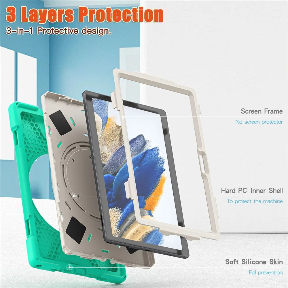 For Samsung Galaxy Tab A8 10.5 (2021) / A8 10.5 (2022) Tablet Case 360 Degree Rotary Kickstand Anti-fall Protection PC + Silicone Hybrid Cover - Mint Green - 6