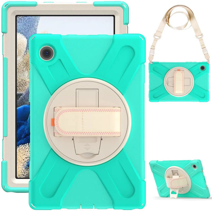 For Samsung Galaxy Tab A8 10.5 (2021) / A8 10.5 (2022) Rotary Kickstand PC + Silicone Tablet Case Hand Strap Protective Cover with Shoulder Strap - Mint Green - 3