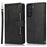 For Samsung Galaxy S22 5G Split Leather Stand Multiple Card Slots Case Wallet Phone Cover with Hand Strap - Black - 1