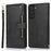For Samsung Galaxy S22+ 5G Wrist Strap Magnetic Clasp Split Leather Phone Stand Case Protector with Multiple Card Slots - Black - 1