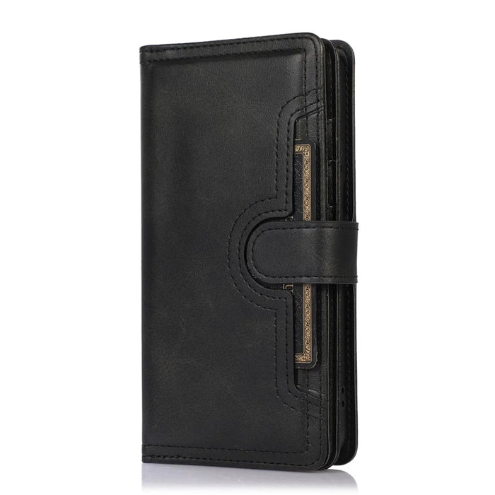 For Samsung Galaxy S22+ 5G Wrist Strap Magnetic Clasp Split Leather Phone Stand Case Protector with Multiple Card Slots - Black - 2