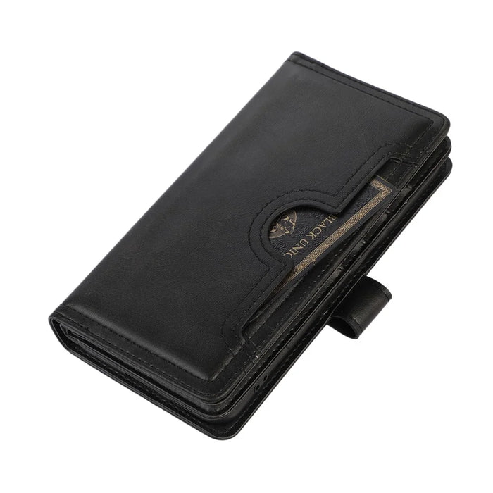 For Samsung Galaxy S22+ 5G Wrist Strap Magnetic Clasp Split Leather Phone Stand Case Protector with Multiple Card Slots - Black - 7