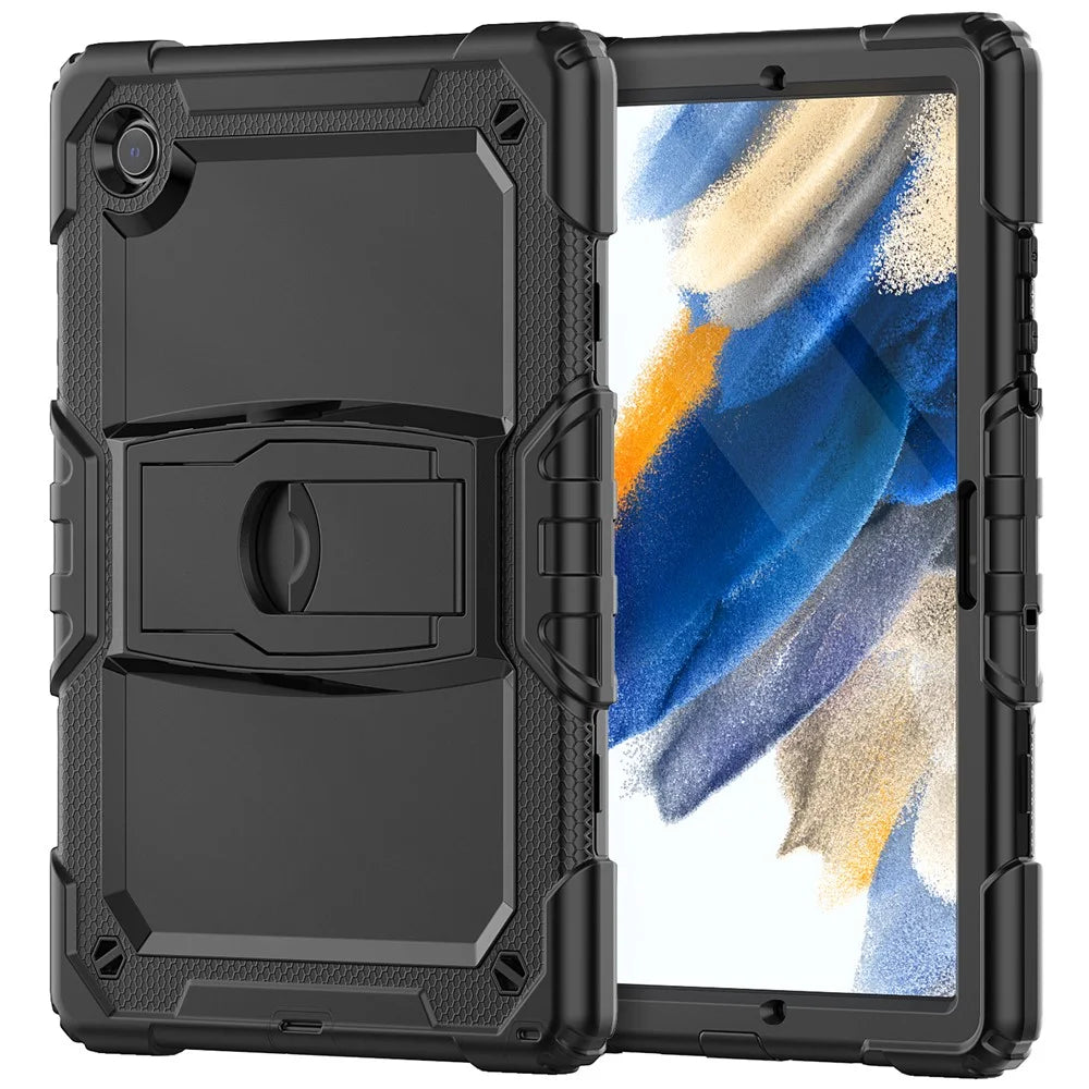 For Samsung Galaxy Tab A8 10.5 (2021) / A8 10.5 (2022) X200 / X205 Kickstand Design Thickened PC + Silicone Drop-resistant Tablet Case Shell with Shoulder Strap - Black - 2